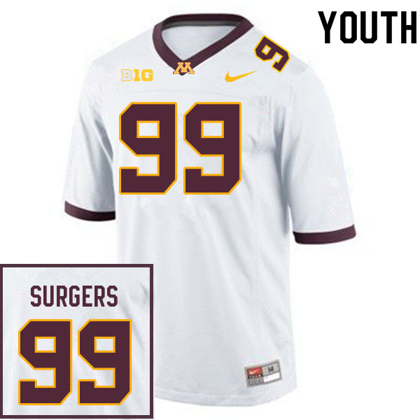 Youth #99 Lorenza Surgers Minnesota Golden Gophers College Football Jerseys Sale-White - Click Image to Close